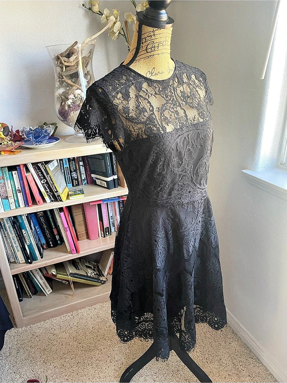 BB Dakota Black Lace Floral Mini Dress Size 8